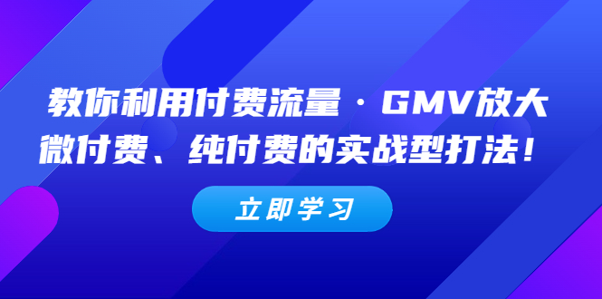 （5106期）教你利用付费流量·GMV放大，微付费、纯付费的实战型打法！_中创网