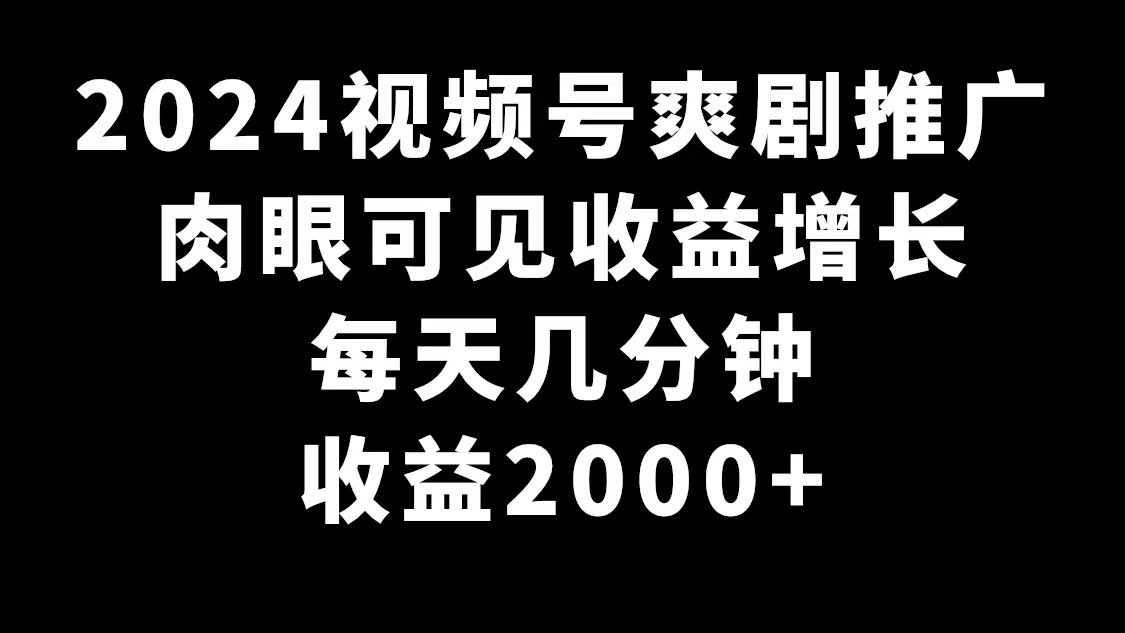 （9067期）2024视频号爽剧推广，肉眼可见的收益增长，每天几分钟收益2000+_中创网