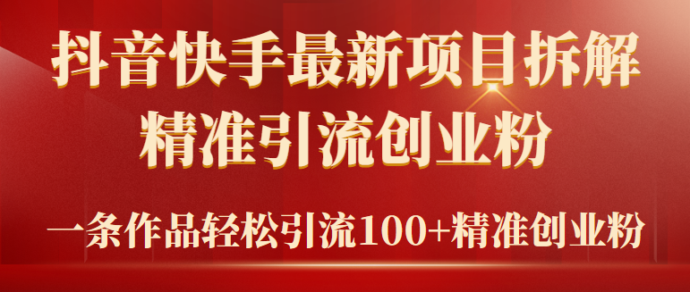 （9517期）2024年抖音快手最新项目拆解视频引流创业粉，一天轻松引流精准创业粉100+_中创网