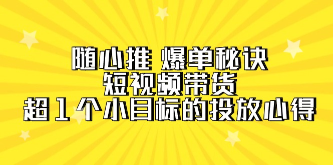 （9763期）随心推爆单秘诀，短视频带货-超1个小目标的投放心得（7节视频课）_中创网